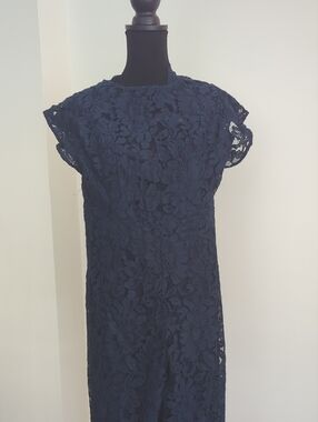 Donna Ricco Navy Floral Lace Jumpsuit with Cap Sleeves